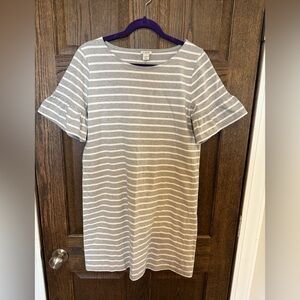 J. Crew Gray and White Striped T-Shirt Dress With Ruffle Sleeve 100% Cotton M